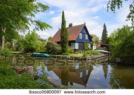 Stock Photo - Pike moat and residential house, Lehde, Lübbenau, Spreewald, Brandenburg, Germany, Europe. Fotosearch