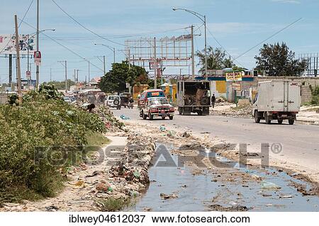Stock Photo - Plastic garbage, street garbage, Caribbean, Port-au-Prince, Ouest, Haiti, Central America. Fotosearch