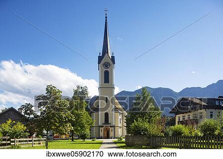 Stock Image - Protestant parish church, Bad Goisern, Salzkammergut, Upper Austria, Austria, Europe. Fotosearch