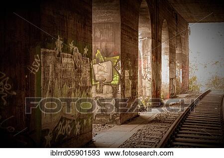 Stock Image - Rails, Lost Place, Rethel junction, Düsseldorf, North Rhine-Westphalia, Germany, Europe. Fotosearch