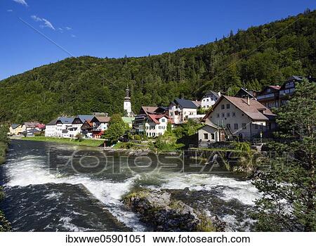 Stock Image - Rapids of the river Traun near Lauffen, Lauffen on the river Traun, Salzkammergut, Upper Austria, Austria, Europe. Fotosearch
