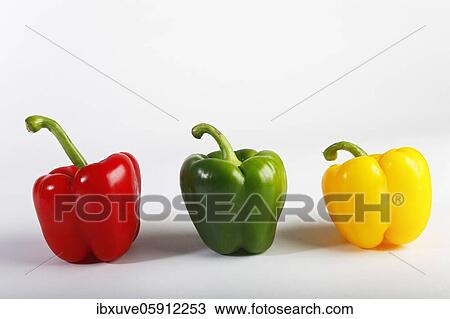 Red, yellow and green peppers (Capsicum annuum), vegetables, studio recording, cutout, Germany, Europe View Large Photo Image Stock Image - Red, yellow and green peppers (Capsicum annuum), vegetables, studio recording, cutout, Germany, Europe. Fotosearch