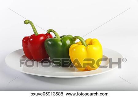 Red, yellow and green peppers (Capsicum annuum), vegetables, studio recording, Germany, Europe View Large Photo Image Stock Photo - Red, yellow and green peppers (Capsicum annuum), vegetables, studio recording, Germany, Europe. Fotosearch