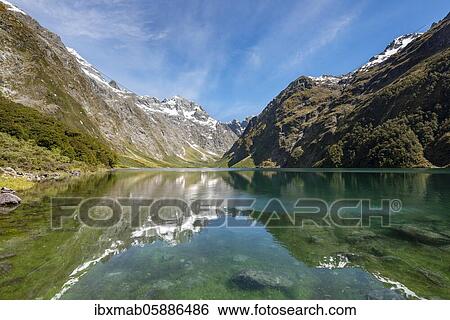 Reflection in Lake Marian, Fiordland National Park, Te Anau, Southland, South Island, New Zealand, Oceania View Large Photo Image Stock Photograph - Reflection in Lake Marian, Fiordland National Park, Te Anau, Southland, South Island, New Zealand, Oceania. Fotosearch