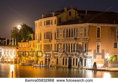 Renaissance palaces Palazzi at night with full moon, Canal Grande, Venice, Italy, Europe View Large Photo Image Stock Photo - Renaissance palaces Palazzi at night with full moon, Canal Grande, Venice, Italy, Europe. Fotosearch