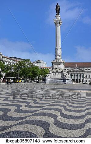 Rossio Square, Black and white waving cobblestones, Baixa, Lisbon, Portugal, Europe View Large Photo Image Stock Photo - Rossio Square, Black and white waving cobblestones, Baixa, Lisbon, Portugal, Europe. Fotosearch