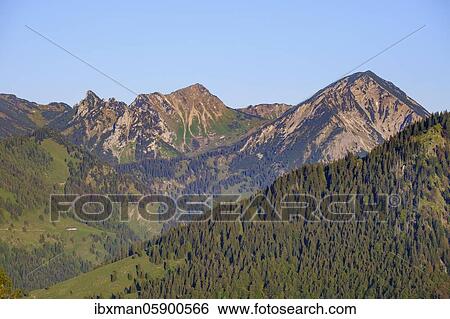 Stock Photograph - Rotwand and Hochmiesing, view from Sudelfeld, near Bayrischzell, Mangfall mountains, Upper Bavaria, Bavaria, Germany, Europe. Fotosearch