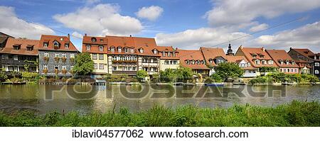 Stock Image - Row of houses, Klein-Venedig, beside Pegnitz river, Bamberg, Upper Franconia, Bavaria, Germany, Europe. Fotosearch