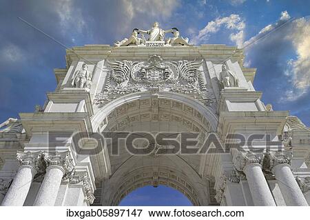 Rua Augusta Arch or Arco da Vitoria, Baixa, Lisbon, Portugal, Europe View Large Photo Image Stock Photo - Rua Augusta Arch or Arco da Vitoria, Baixa, Lisbon, Portugal, Europe. Fotosearch