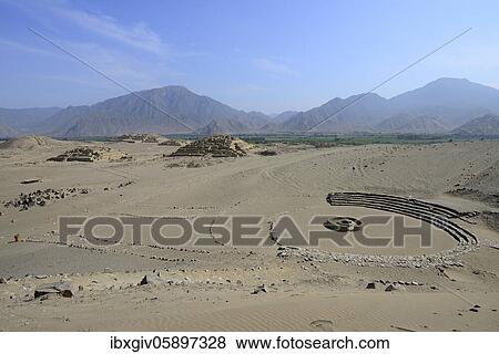 Stock Photo - Ruins of Caral, oldest city in America, Unesco World Heritage Site, Rio Supe Valley, Peru, South America. Fotosearch