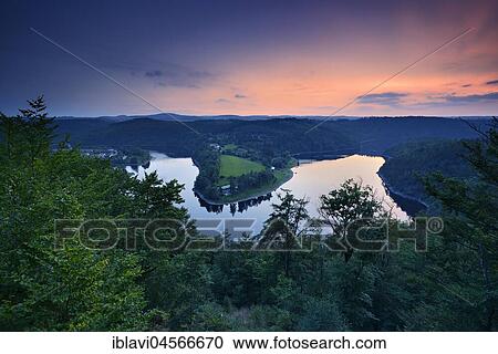 Saaleschleife, Bleilochtalsperre dam, sunset, Naturpark Thüringer Schiefergebirge, Obere Saale, Thüringen, Germany, Europe View Large Photo Image Stock Image - Saaleschleife, Bleilochtalsperre dam, sunset, Naturpark Thüringer Schiefergebirge, Obere Saale, Thüringen, Germany, Europe. Fotosearch
