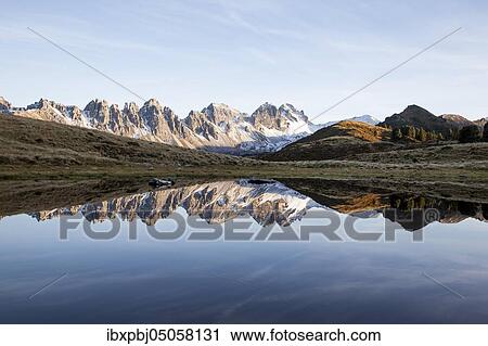 Stock Image - Salfeinersee, Reflection of the Kalkkögel, Tyrol, Austria, Europe. Fotosearch