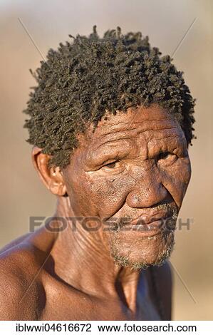Stock Image - San Man, Bushman tribe, portrait, Kalahari, Namibia, Africa. Fotosearch