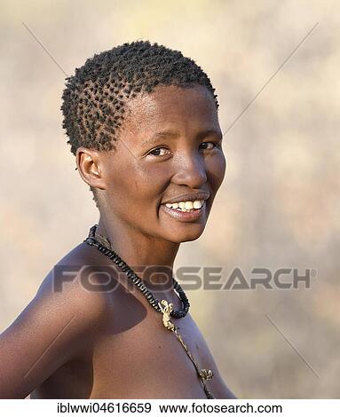 Stock Photo - San Woman, Bushman tribe, portrait, Kalahari, Namibia, Africa. Fotosearch
