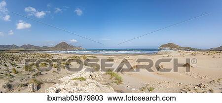 Stock Image - Sand dunes on the beach, Playa de Los Genoveses, Cabo de Gata-Nijar National Park, Almería, Spain, Europe. Fotosearch