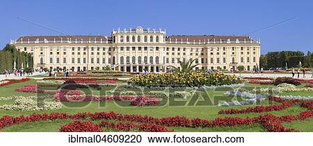 Stock Image - Schönbrunn Palace with flower bed, Vienna, Austria, Europe. Fotosearch