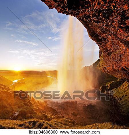 Seljalandsfoss waterfall in the back light, Seljalandsa river, South Island, Island View Large Photo Image Stock Image - Seljalandsfoss waterfall in the back light, Seljalandsa river, South Island, Island. Fotosearch