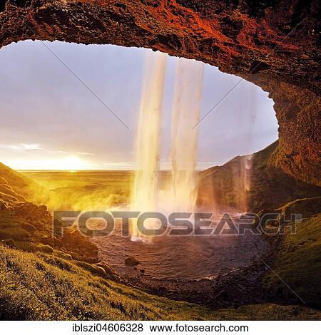 Seljalandsfoss waterfall in the back light, Seljalandsa river, South Island, Island View Large Photo Image Stock Photo - Seljalandsfoss waterfall in the back light, Seljalandsa river, South Island, Island. Fotosearch