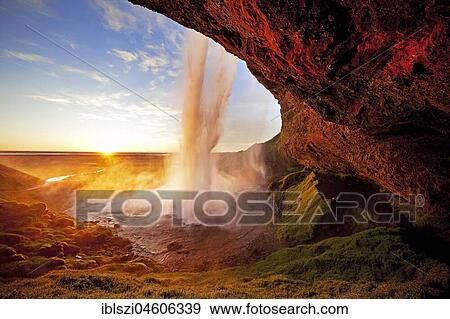 Seljalandsfoss waterfall in the back light, Seljalandsa river, South Island, Island View Large Photo Image Stock Photo - Seljalandsfoss waterfall in the back light, Seljalandsa river, South Island, Island. Fotosearch