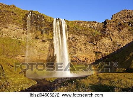 Stock Image - Seljalandsfoss Waterfall, Seljalandsa River, South Island, Island. Fotosearch