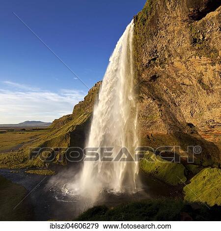 Seljalandsfoss Waterfall, Seljalandsa River, South Island, Island View Large Photo Image Stock Photo - Seljalandsfoss Waterfall, Seljalandsa River, South Island, Island. Fotosearch