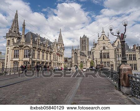 Sint Michielsbrug Bridge with Zannier Hotels 1898 The Post Office and Sint Niklaaskerk Church, Ghent, Flanders Belgium View Large Photo Image Stock Photo - Sint Michielsbrug Bridge with Zannier Hotels 1898 The Post Office and Sint Niklaaskerk Church, Ghent, Flanders Belgium. Fotosearch