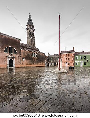 Stock Photograph - Slate church tower Parrocchia di San Martino Vescovo, Burano, Italy, Europe. Fotosearch