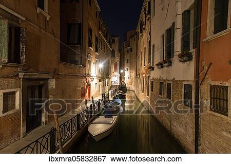 Small channel with boats at night, Dorsoduro, Venice, Italy, Europe View Large Photo Image Stock Photo - Small channel with boats at night, Dorsoduro, Venice, Italy, Europe. Fotosearch
