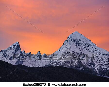 Snow-covered Watzmann at dawn, Berchtesgaden National Park, Schönau am Königssee, Berchtesgadener Land, Upper Bavaria, Bavaria, Germany, Europe View Large Photo Image Stock Photo - Snow-covered Watzmann at dawn, Berchtesgaden National Park, Schönau am Königssee, Berchtesgadener Land, Upper Bavaria, Bavaria, Germany, Europe. Fotosearch