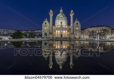St. Charles' Church with water reflection at night, Karlsplatz, Vienna, Austria, Europe View Large Photo Image Stock Image - St. Charles' Church with water reflection at night, Karlsplatz, Vienna, Austria, Europe. Fotosearch