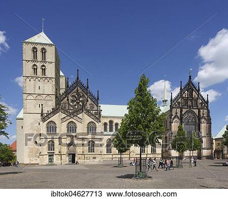 Stock Image - St. Paulus-Dom, Cathedral Square, Münster, North Rhine-Westphalia, Germany, Europe. Fotosearch