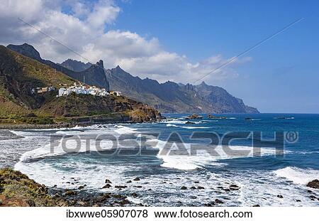 Stock Photo - Steep coast in the Anaga Mountains near the village of Almáciga, Tenerife, Canary Island, Spain, Europe. Fotosearch