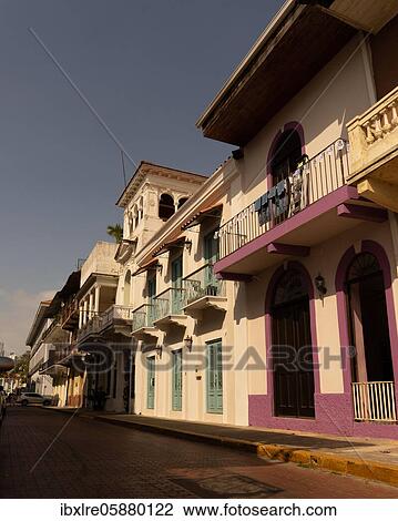 Street with historic houses, old town, Casco Viejo, Panama City, Panama, Central America View Large Photo Image Stock Image - Street with historic houses, old town, Casco Viejo, Panama City, Panama, Central America. Fotosearch