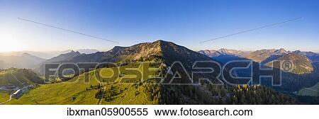 Stock Photography - Sudelfeld, mountains Stellnerjoch and Kleiner Traithen, right Leitzachtal, near Bayrischzell, Mangfall mountains, drone picture, Upper Bavaria, Bavaria, Germany, Europe. Fotosearch