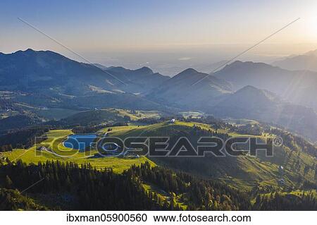 Stock Image - Sudelfeld with the Walleralm reservoir and Sudelfeldkopf, near Bayrischzell, Mangfall mountains, Upper Bavaria, Bavaria, Germany, Europe. Fotosearch