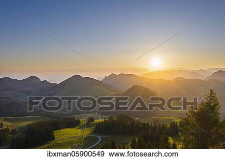 Sunrise at Sudelfeld, near Bayrischzell, Mangfall mountains, drone picture, Upper Bavaria, Bavaria, Germany, Europe View Large Photo Image Stock Photo - Sunrise at Sudelfeld, near Bayrischzell, Mangfall mountains, drone picture, Upper Bavaria, Bavaria, Germany, Europe. Fotosearch