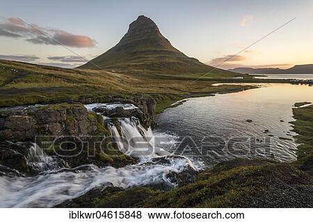 Sunrise on Kirkjufell mountain with waterfall Kirkjufellfoss, Grundafjördur, West Iceland, Iceland, Europe View Large Photo Image Stock Photo - Sunrise on Kirkjufell mountain with waterfall Kirkjufellfoss, Grundafjördur, West Iceland, Iceland, Europe. Fotosearch