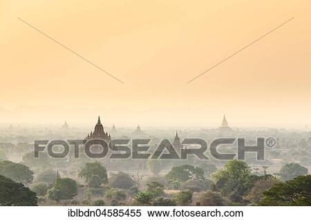 Stock Photography - Sunrise, pagodas, temples, stupas, Bagan, Mandalay Division, Myanmar, Asia. Fotosearch