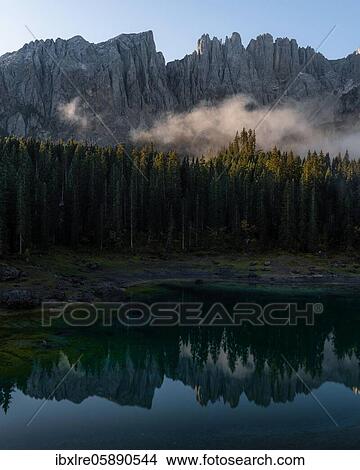 Sunrise with a view of the Karersee, Welschnofen, South Tyrol, Italy, Europe View Large Photo Image Picture - Sunrise with a view of the Karersee, Welschnofen, South Tyrol, Italy, Europe. Fotosearch