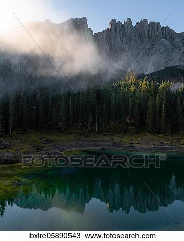 Sunrise with a view of the Karersee, Welschnofen, South Tyrol, Italy, Europe View Large Photo Image Stock Image - Sunrise with a view of the Karersee, Welschnofen, South Tyrol, Italy, Europe. Fotosearch