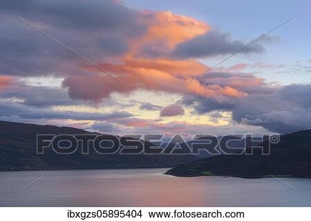 Sunset over a fjord, Mo i Rana, Nordland, Norway, Europe View Large Photo Image Picture - Sunset over a fjord, Mo i Rana, Nordland, Norway, Europe. Fotosearch