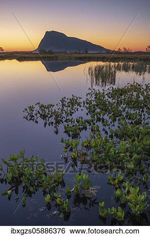 Swampland, dusk reflected in water surface, behind mountain silhouette on the horizon, Gimsøy, Lofoten, Nordland, Norway, Europe View Large Photo Image Stock Photograph - Swampland, dusk reflected in water surface, behind mountain silhouette on the horizon, Gimsøy, Lofoten, Nordland, Norway, Europe. Fotosearch