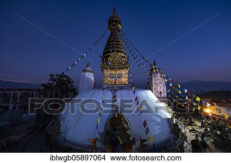 Picture - Swayambhunath, Stupa with the all-seeing eyes of Buddha, Buddhist sanctuary, temple complex, Kathmandu, Nepal, Asia. Fotosearch