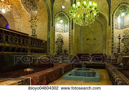 Stock Image - Traditional Irani house, Khayyam Traditional Restaurant, Teheran, Iran, Asia. Fotosearch