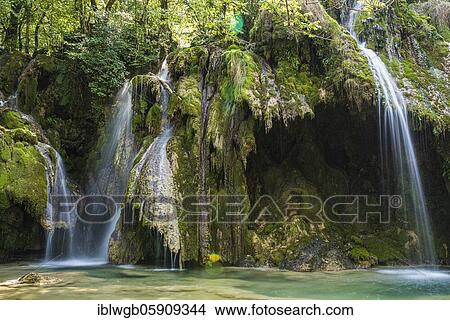 Picture - Tufs waterfall, Cascada des Tufs, Arbois, Franche-Comte, French Jura, France, Europe. Fotosearch