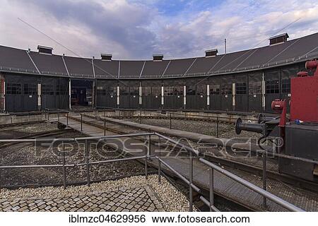 Turntable with 15 permanent ring engine sheds, former railway depot, Deutsches Dampflokmuseum Museum, Neuenmarkt, Upper Franconia, Bavaria, Germany, Europe View Large Photo Image Stock Photograph - Turntable with 15 permanent ring engine sheds, former railway depot, Deutsches Dampflokmuseum Museum, Neuenmarkt, Upper Franconia, Bavaria, Germany, Europe. Fotosearch