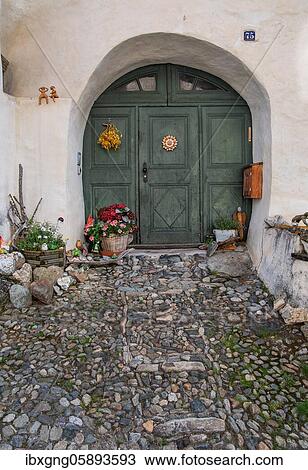 Typical front door, mountain village Guarda, Inn valley, Lower Engadine, Engadine, Grisons, Switzerland, Europe View Large Photo Image Stock Image - Typical front door, mountain village Guarda, Inn valley, Lower Engadine, Engadine, Grisons, Switzerland, Europe. Fotosearch