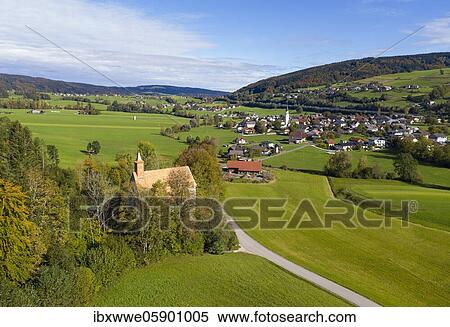 Stock Photography - UAV recording, Konradkirche in Oberwang, Salzkammergut, Upper Austria, Austria, Europe. Fotosearch