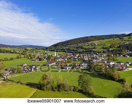 Stock Photo - UAV recording, Oberwang, Salzkammergut, Upper Austria, Austria, Europe. Fotosearch