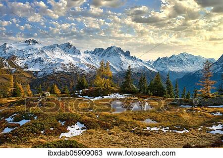 View from Emosson of the Mont Blanc massif in the evening light, Canton Valais, Switzerland, Europe View Large Photo Image Stock Image - View from Emosson of the Mont Blanc massif in the evening light, Canton Valais, Switzerland, Europe. Fotosearch